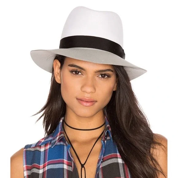 RAG & BONE WOOL FEDORA, SZ MEDIUM WHITE & GREY